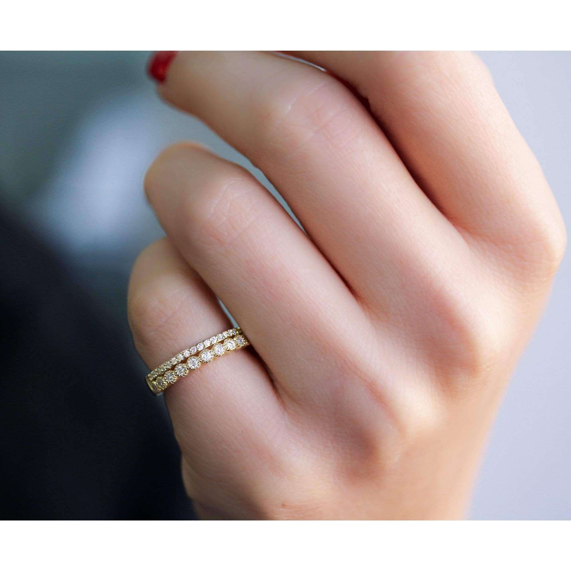 Kobelli Mixed Set Double Row Diamond Band 10k Yellow Gold
