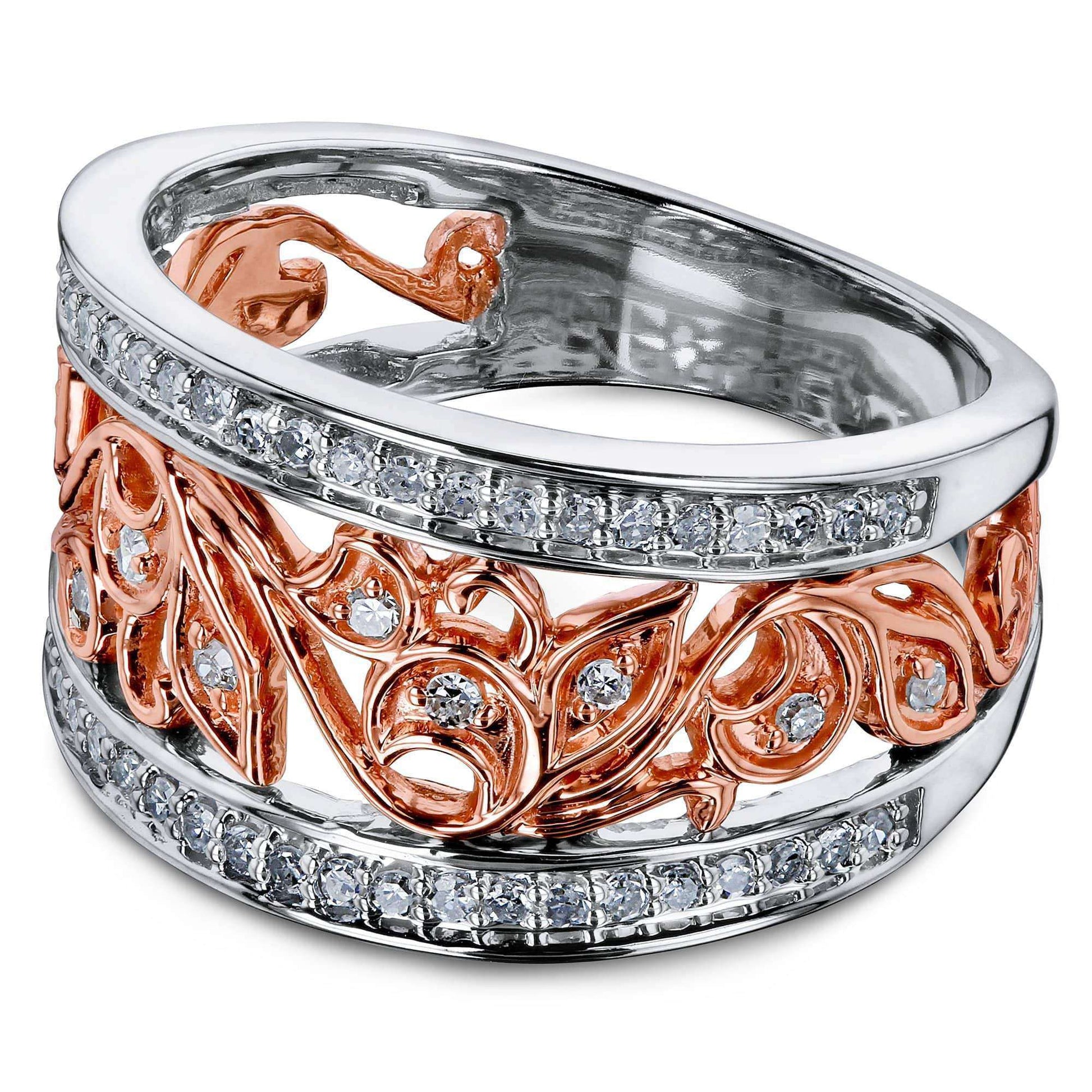 Kobelli Floral Filigree Anniversary Ring Two Tone Gold