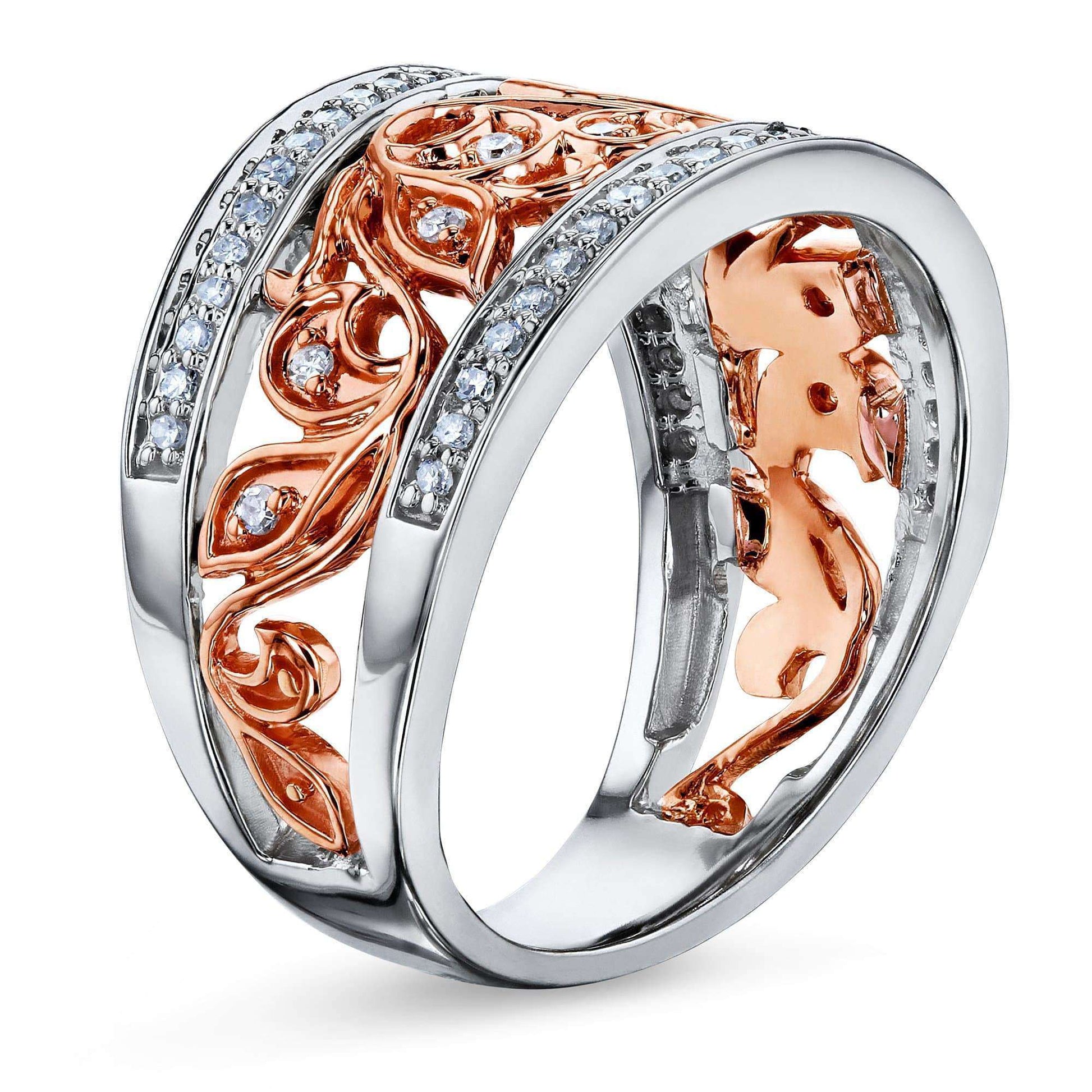 Kobelli Floral Filigree Anniversary Ring Two Tone Gold