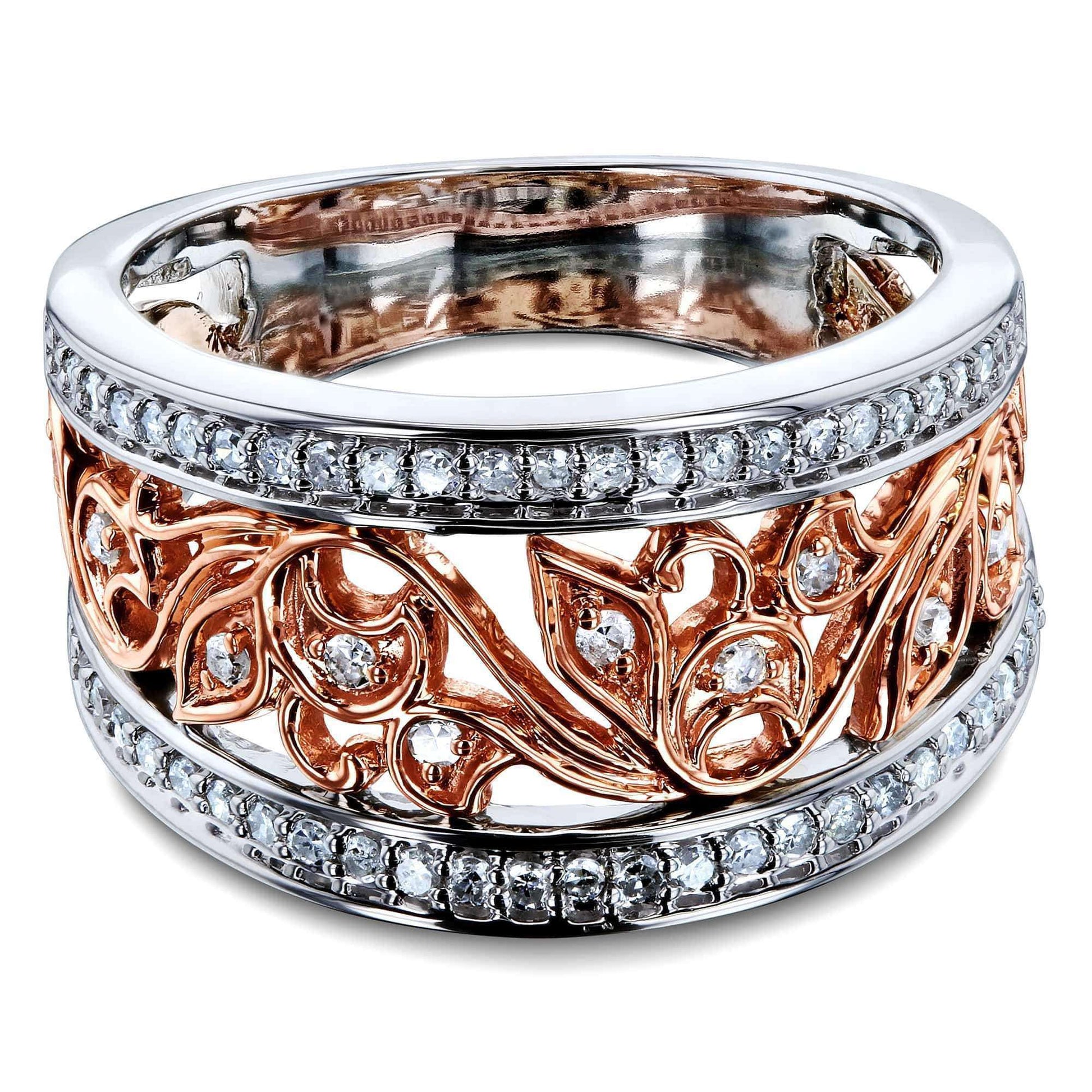 Kobelli Floral Filigree Anniversary Ring Two Tone Gold