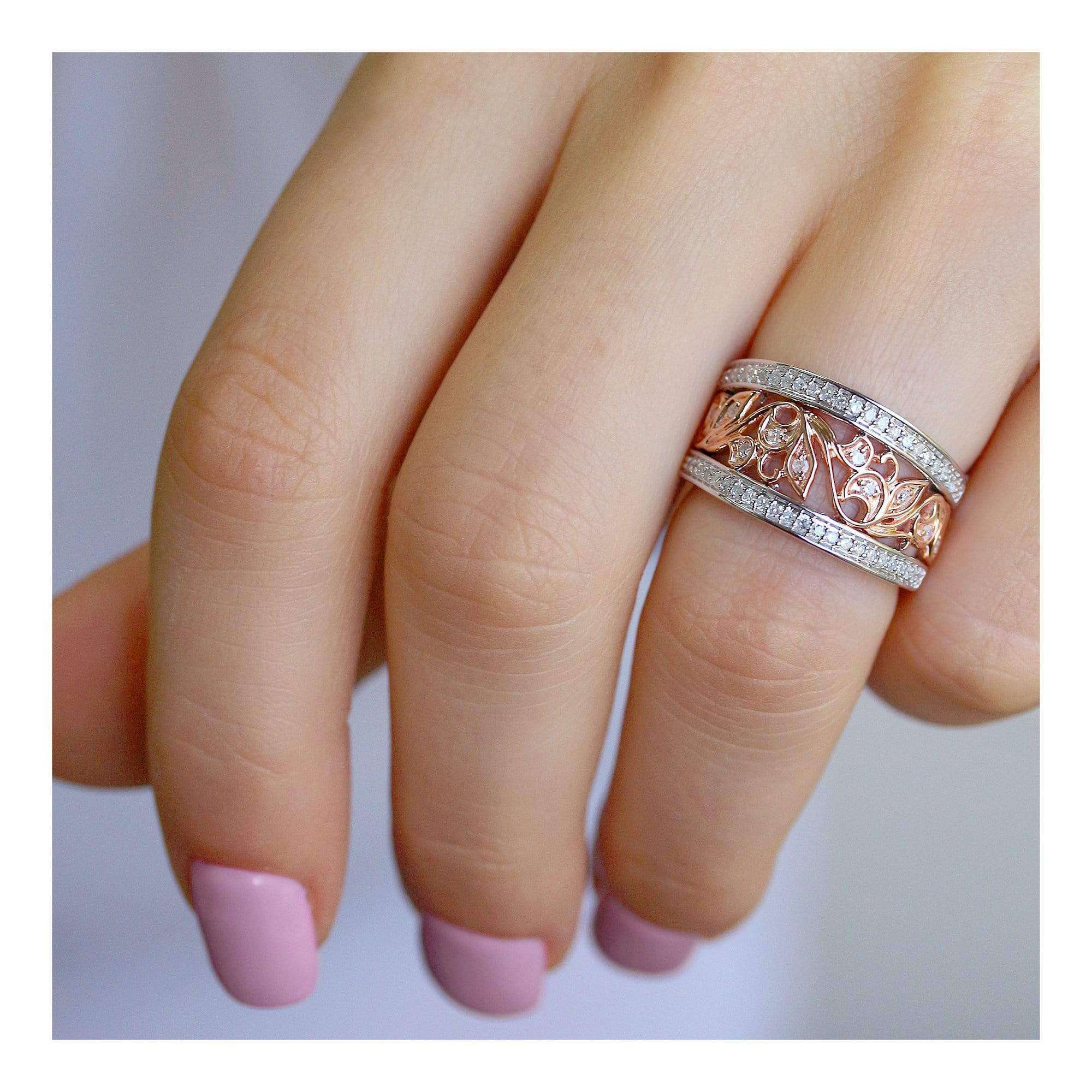 Kobelli Floral Filigree Anniversary Ring Two Tone Gold