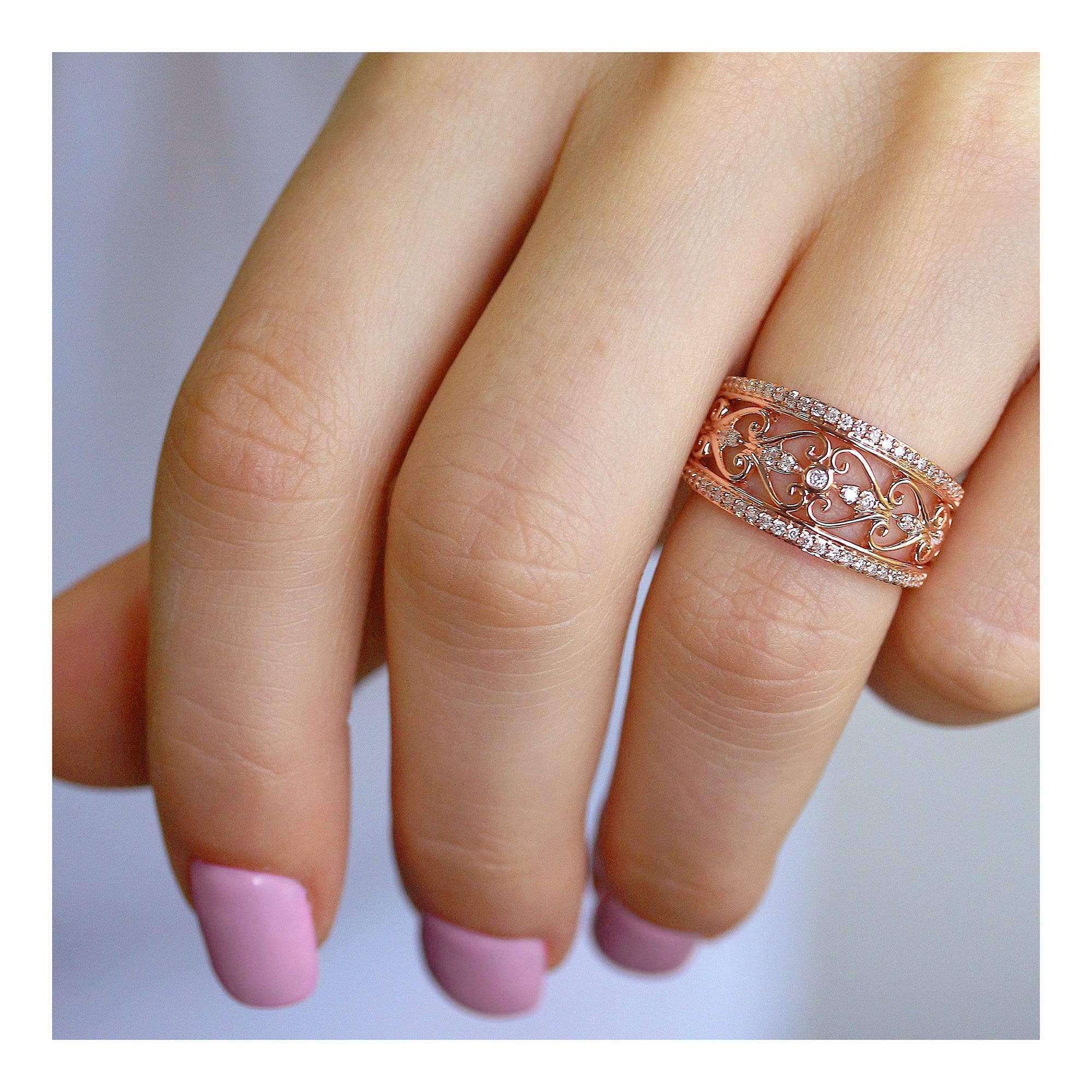 Kobelli Diamond Filigree Anniversary Ring Rose Gold