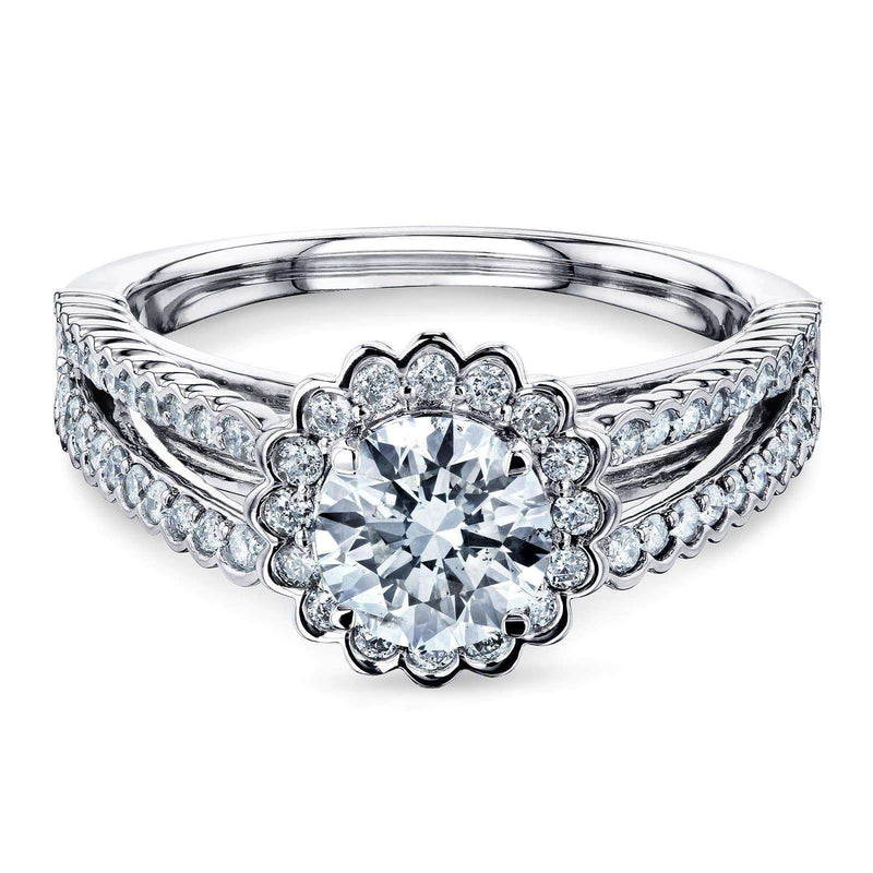 Kobelli Vintage Diamond Split Shank Halo Engagement Ring (14K White Gold)