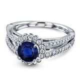 Kobelli Sapphire and Diamond Split Shank Halo Engagement Ring
