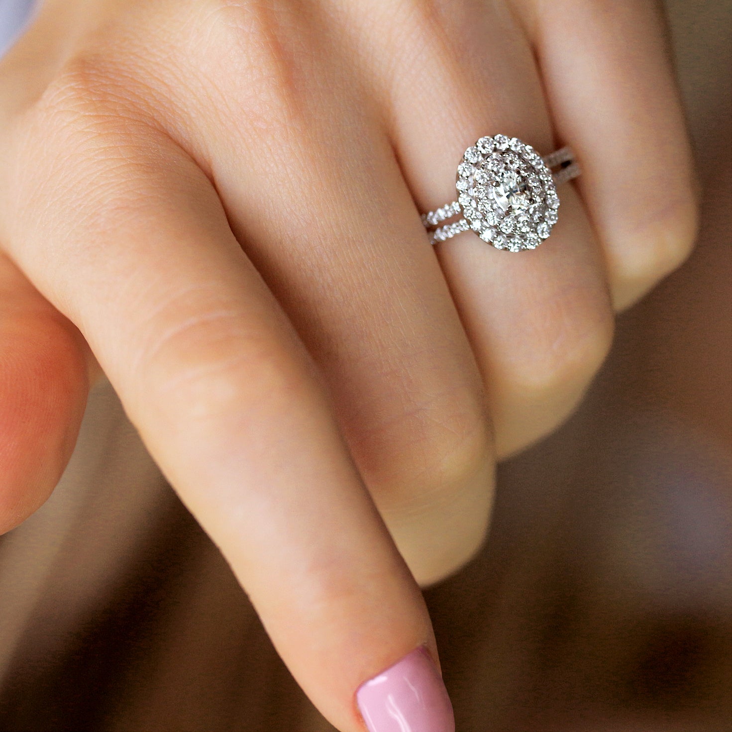 1 Carat Natural Diamond Oval Cluster Serah Ring