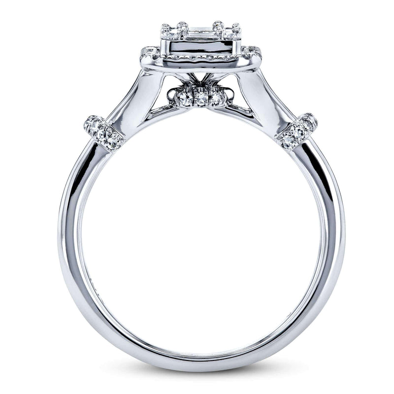 Kobelli Rectangular Clustuer Baguette Diamond Halo Split Shank Bow Accent Ring