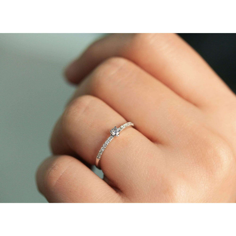 14k Round Diamond Solitaire Ring . Petite 1/4ct Diamond Engagement Ring.  White G | eBay