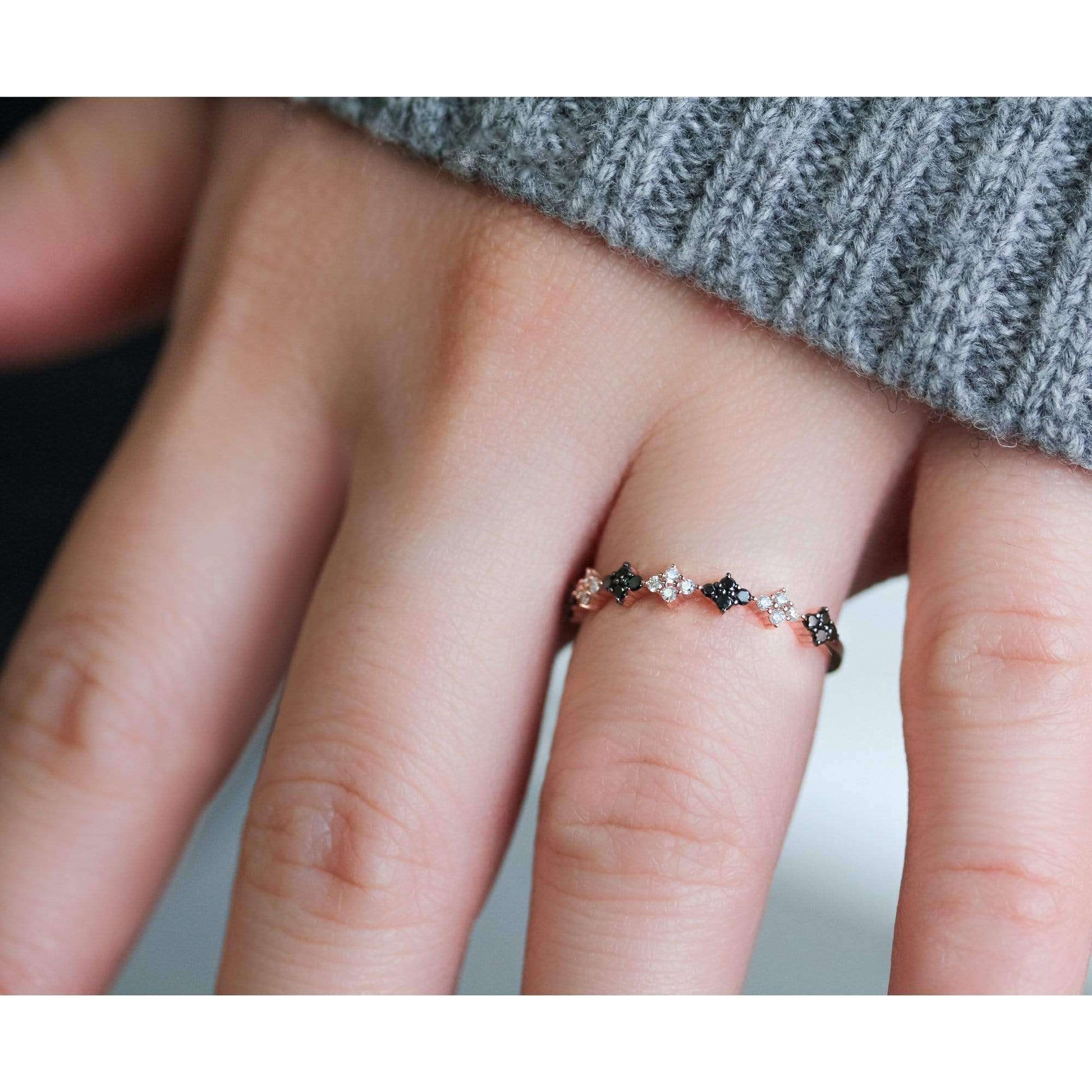 Kobelli Black and White Diamond Rose Gold Ring