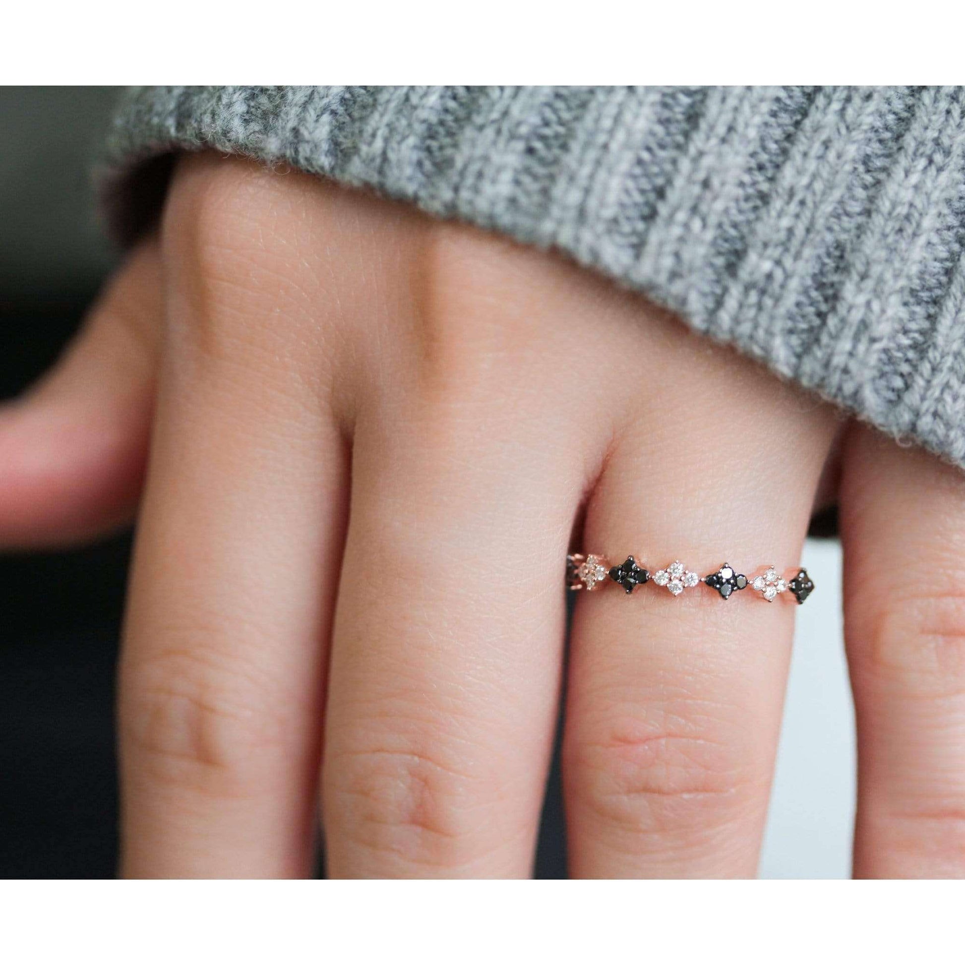 Kobelli Black and White Diamond Rose Gold Ring