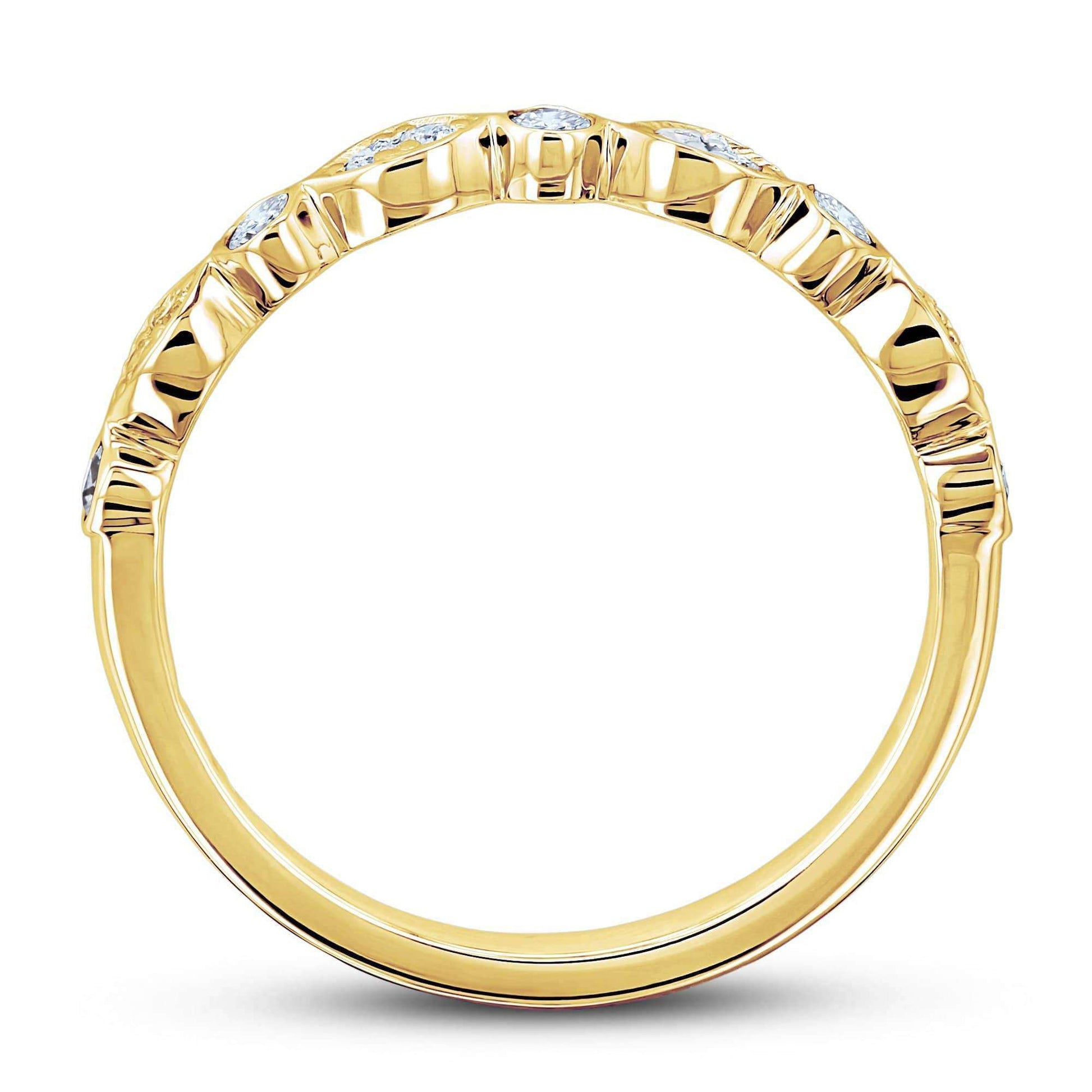 Kobelli Bezel Pave Diamond Bead-Patterned Gold Band
