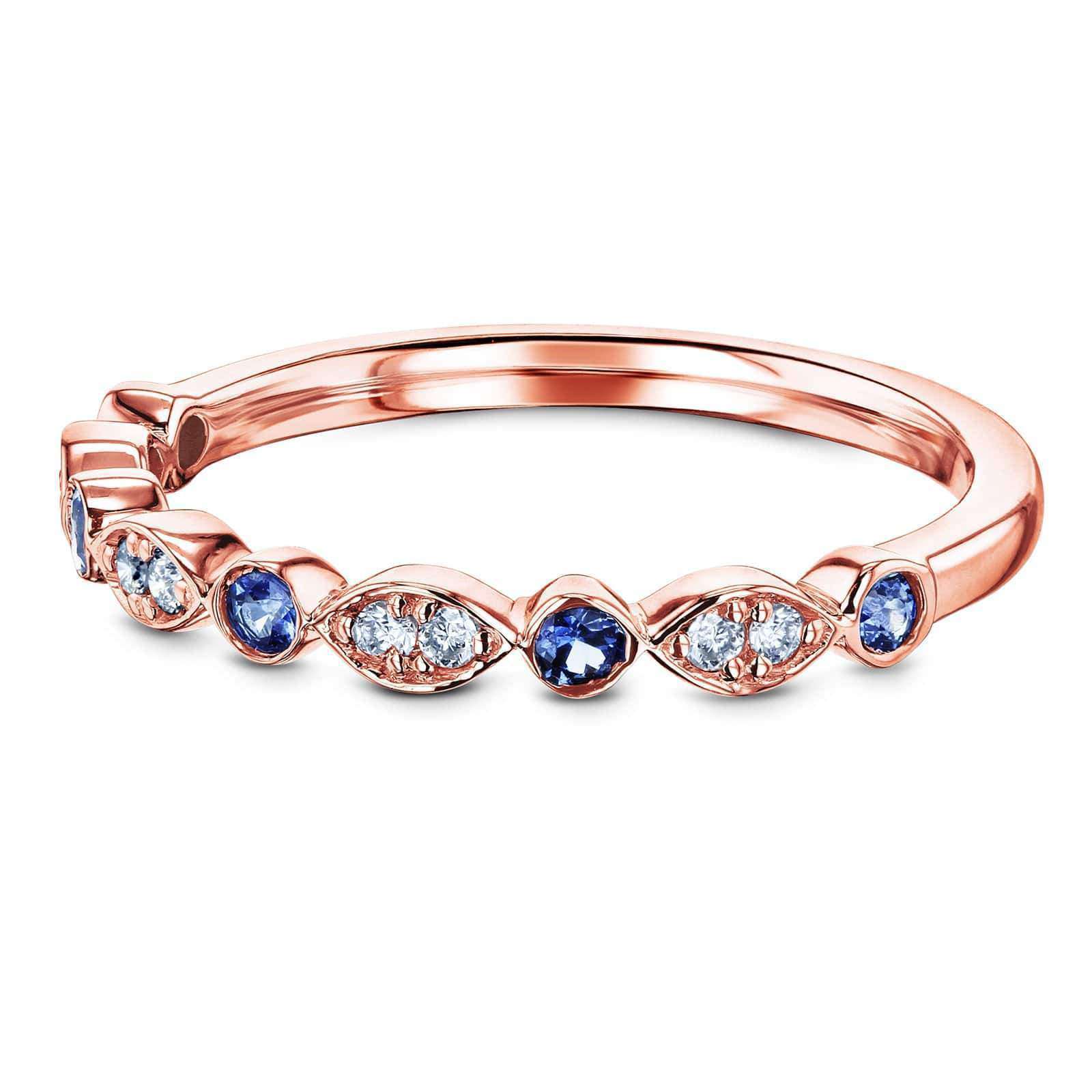 Kobelli Bezel Sapphire Pave Diamond Patterned Gold Band