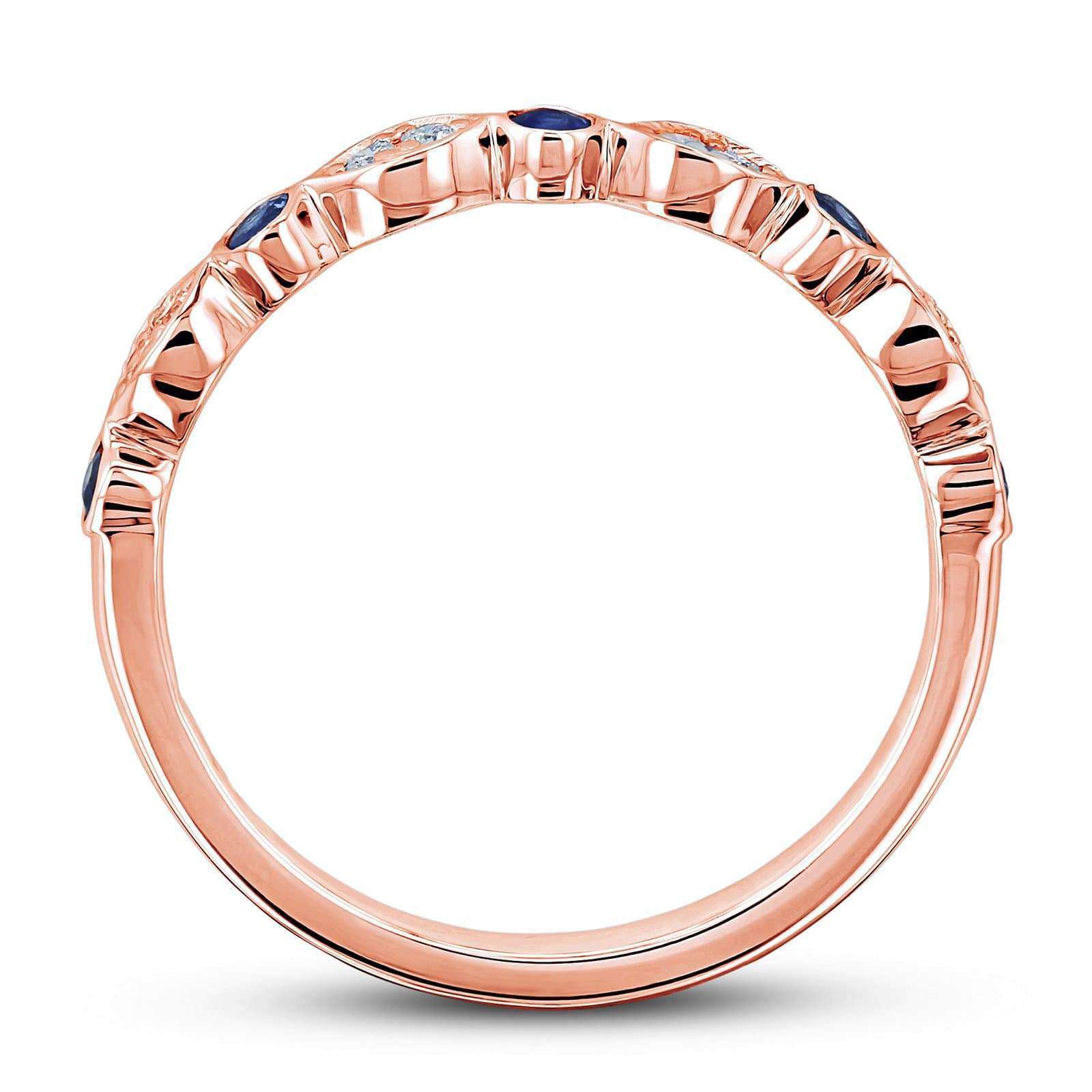 Kobelli Bezel Sapphire Pave Diamond Patterned Gold Band