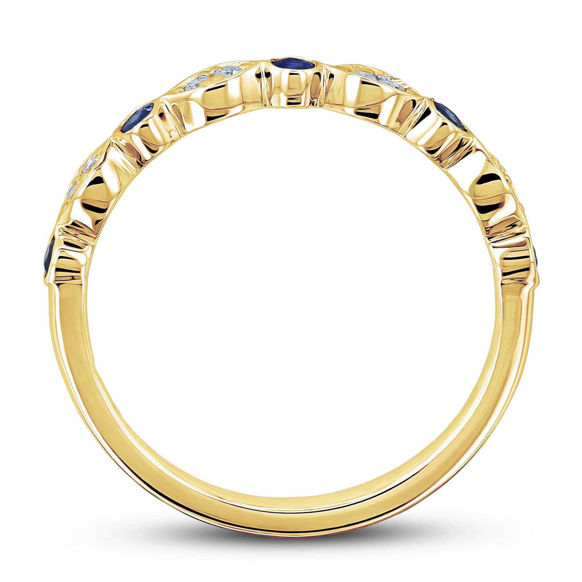 Kobelli Bezel Sapphire Pave Diamond Patterned Gold Band