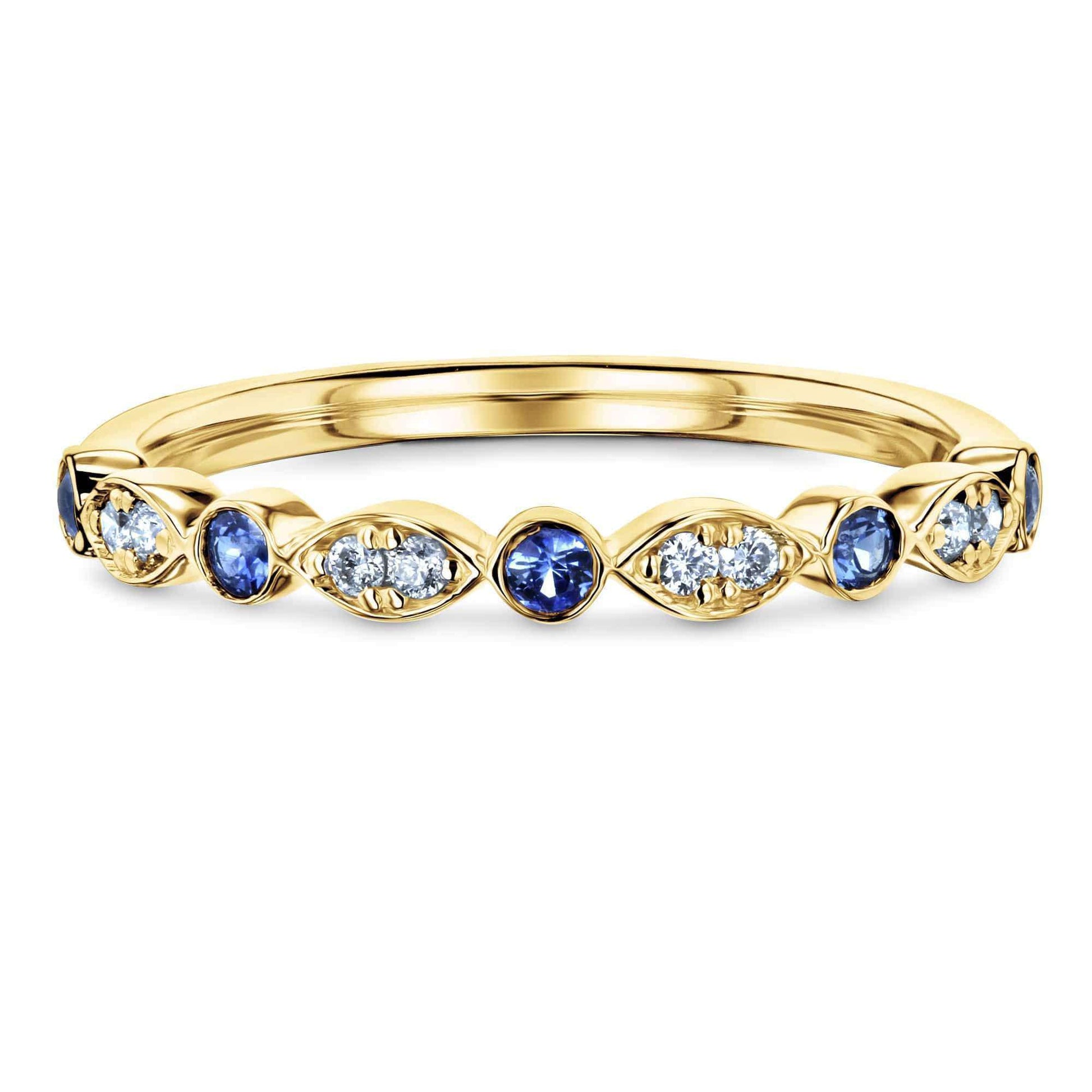 Kobelli Bezel Sapphire Pave Diamond Patterned Gold Band