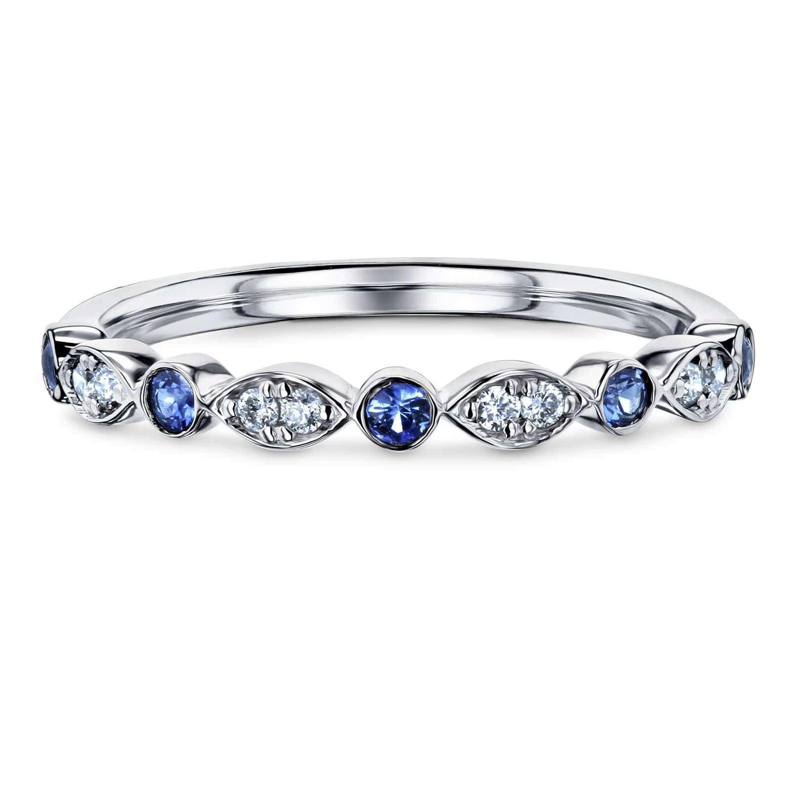 Kobelli Bezel Sapphire Pave Diamond Patterned Gold Band