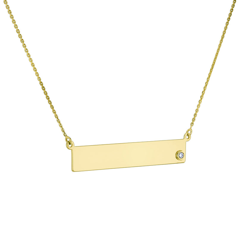 Personalized GOLD bar necklace - Nameplate Engraved- CZ Diamond accent–  LillaDesigns