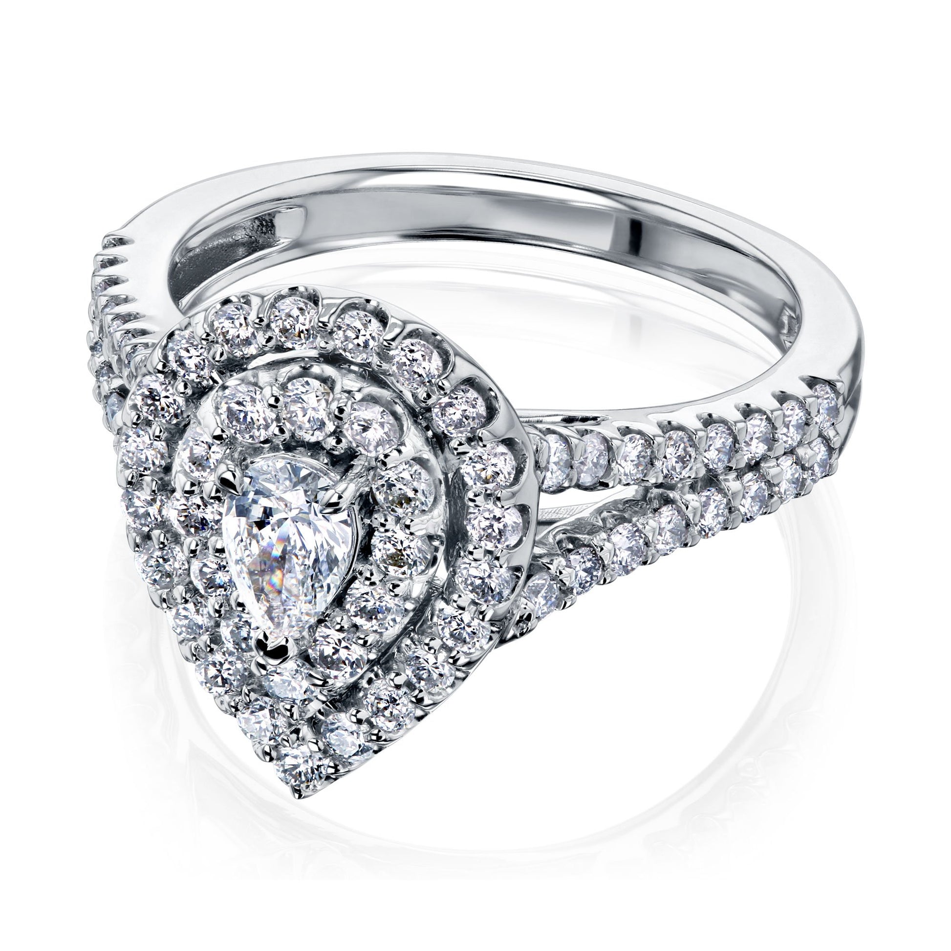Kobelli Pear Cluster Double Halo Split Shank Diamond Ring