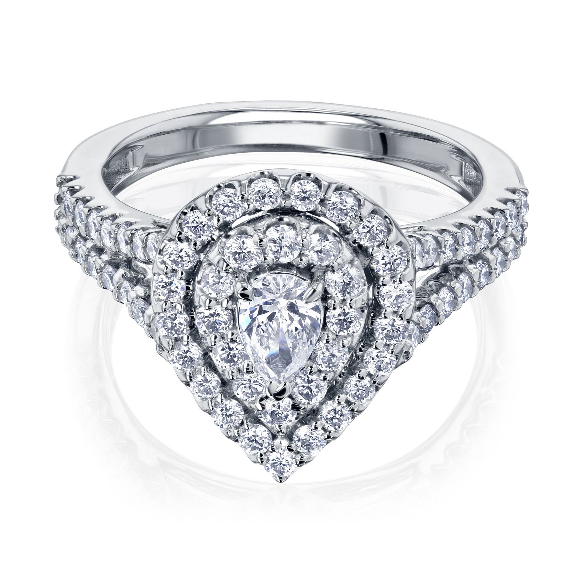 Kobelli Pear Cluster Double Halo Split Shank Diamond Ring
