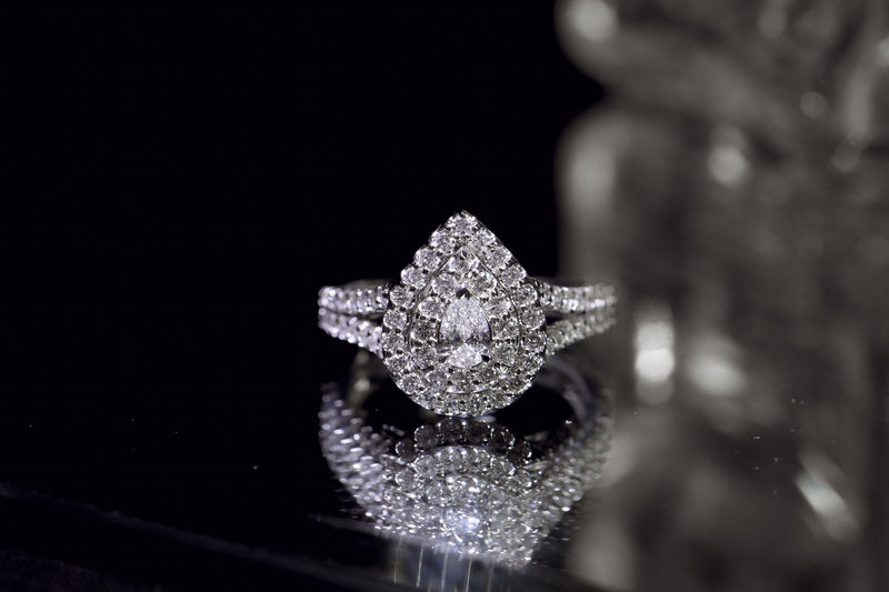Kobelli Pear Cluster Double Halo Split Shank Diamond Ring