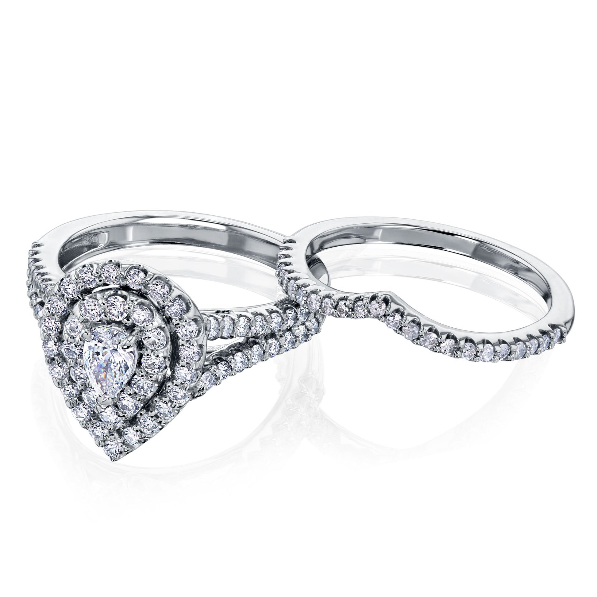 Kobelli Pear Cluster Double Halo Split Shank Bridal Set
