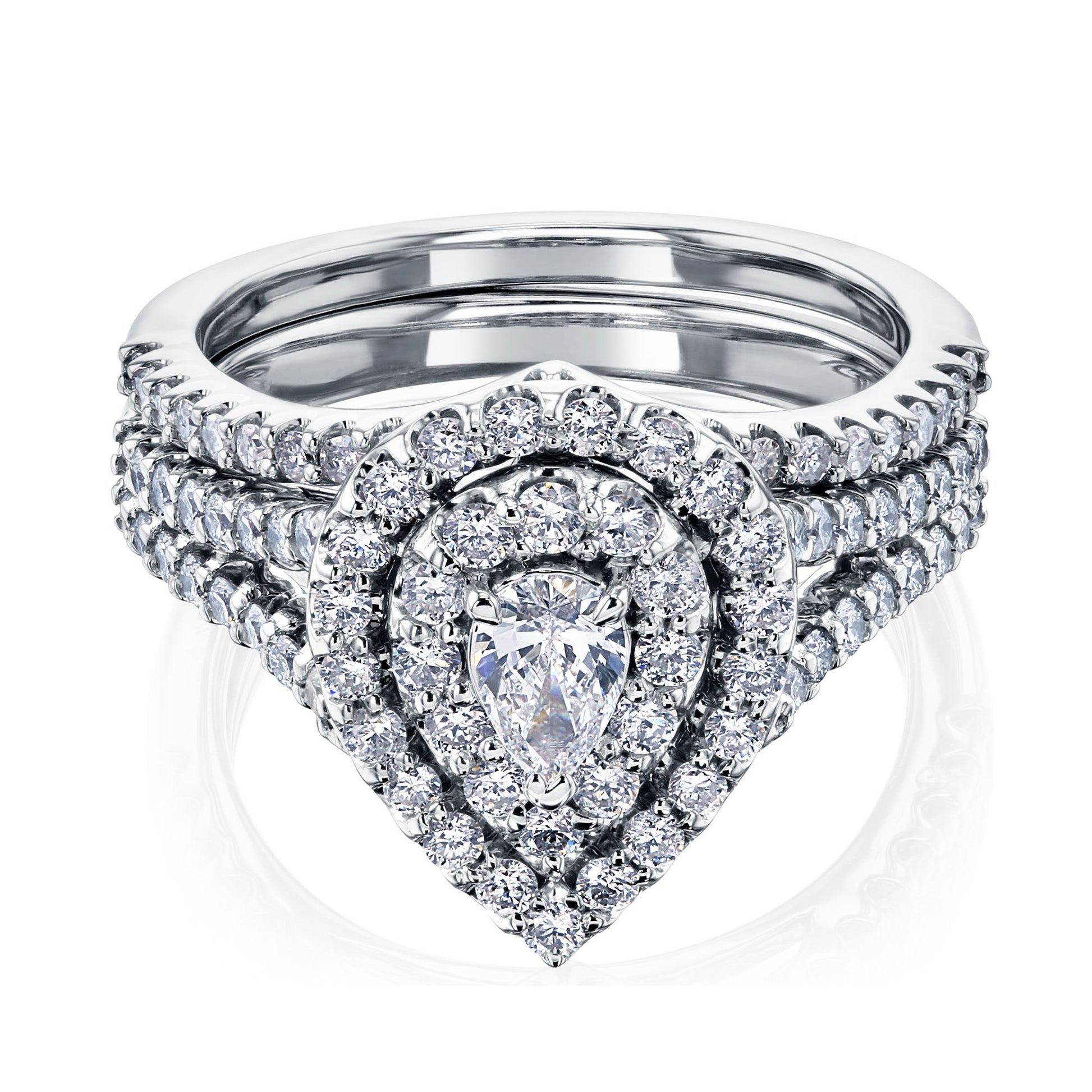Kobelli Pear Cluster Double Halo Split Shank Bridal Set