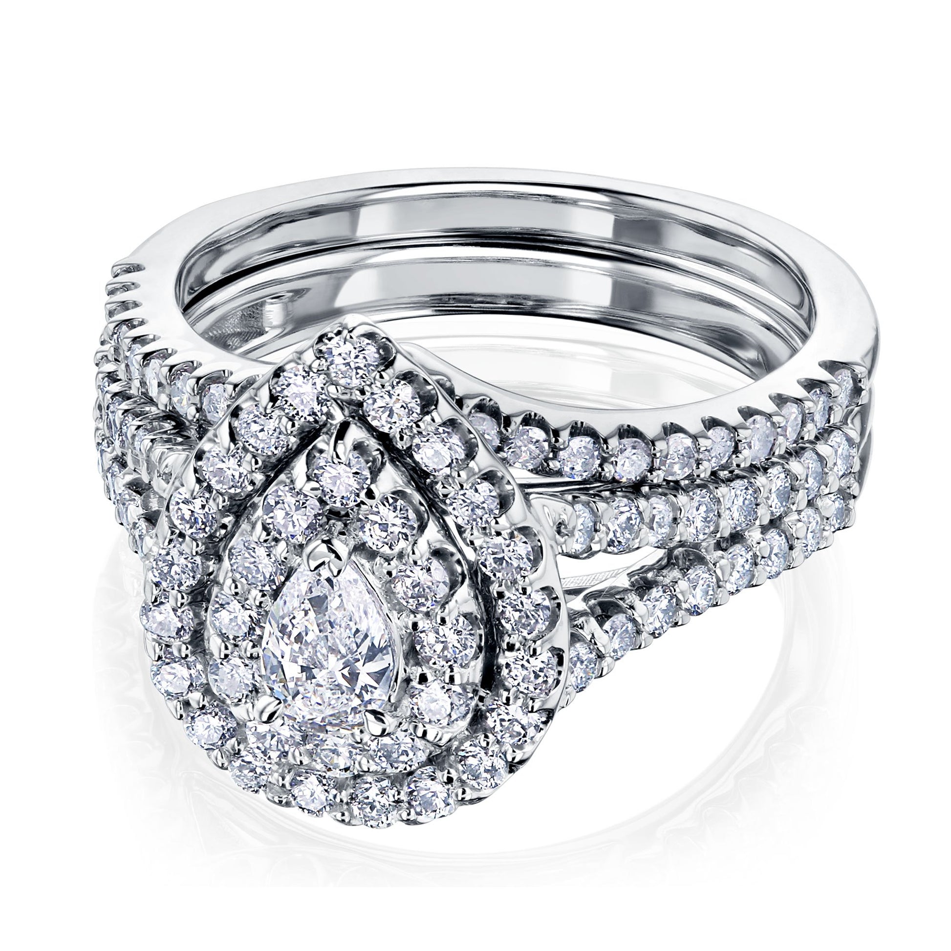 Kobelli Pear Cluster Double Halo Split Shank Bridal Set