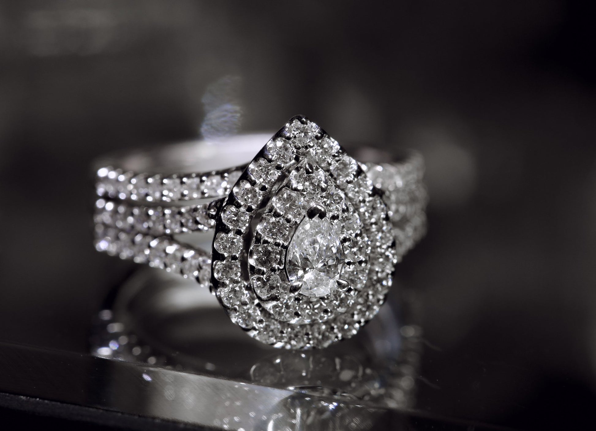 Kobelli Pear Cluster Double Halo Split Shank Bridal Set