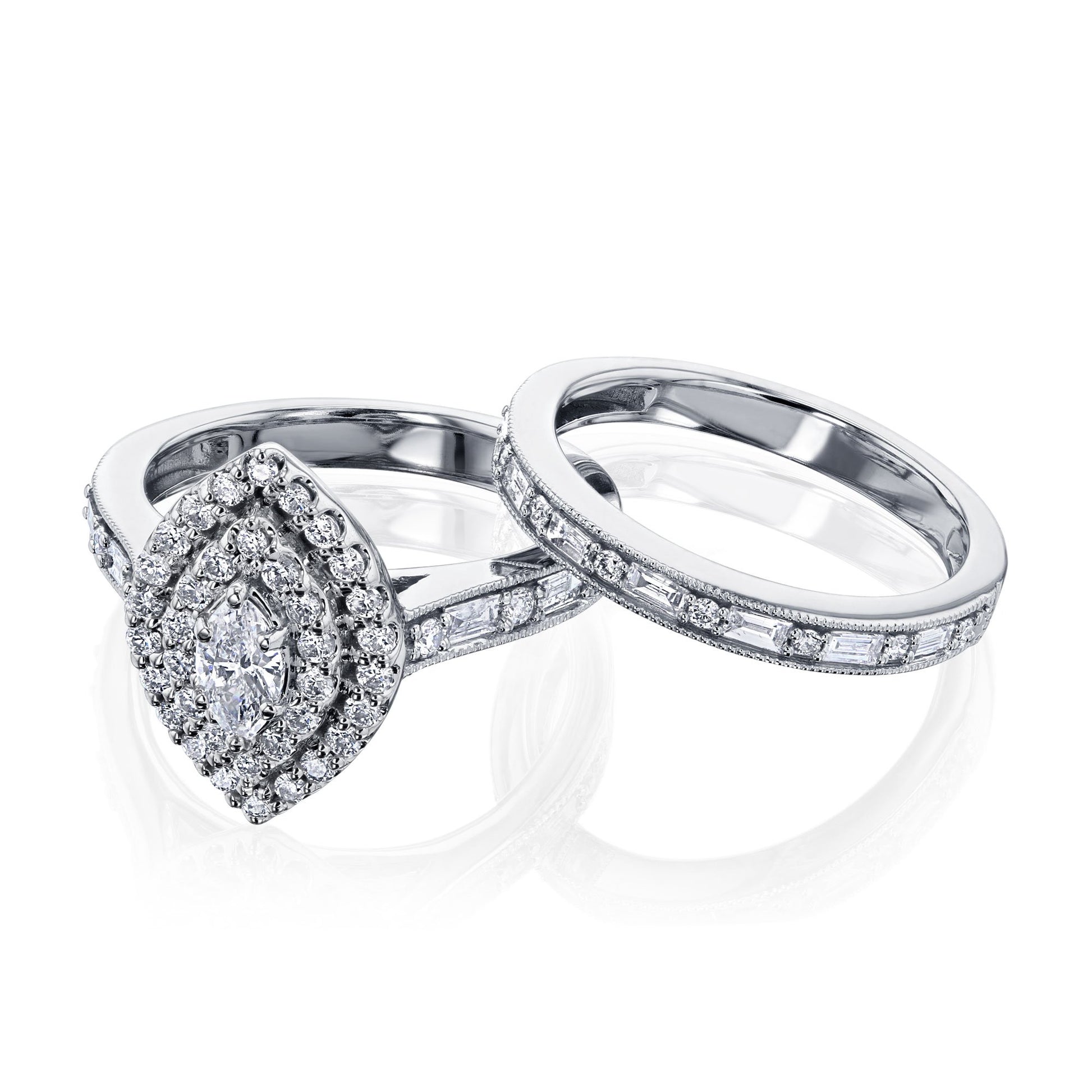 Kobelli Marquis Cluster Double Halo Diamond Wedding Set