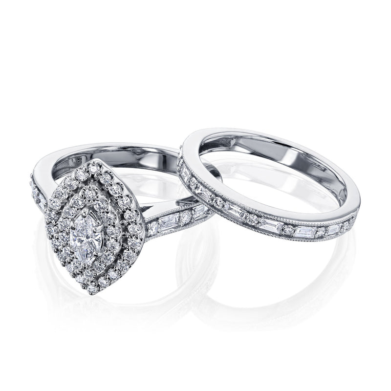Kobelli Marquis Cluster Double Halo Diamond Wedding Set
