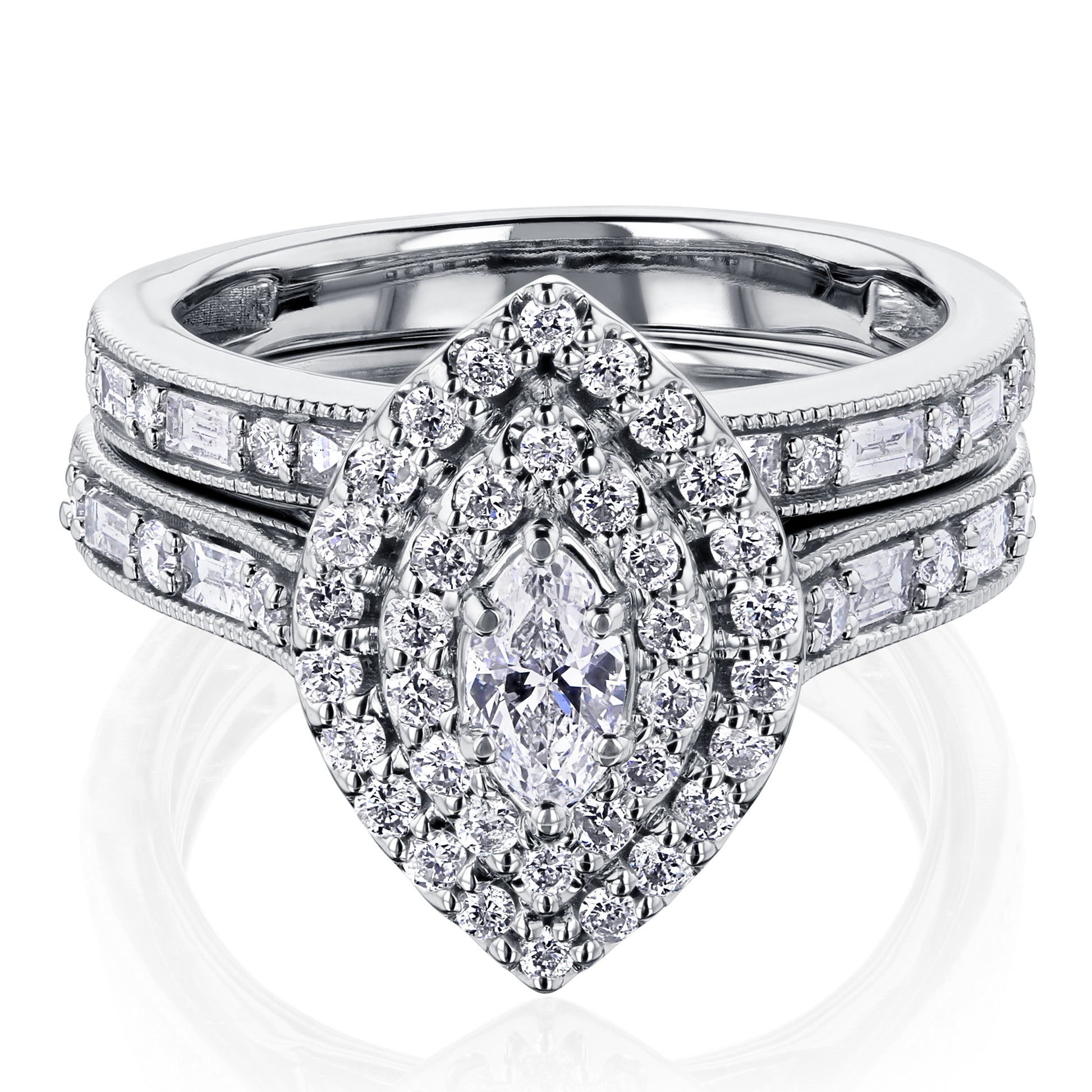 1 Carat Natural Diamond Marquise Daisy Bridal Set