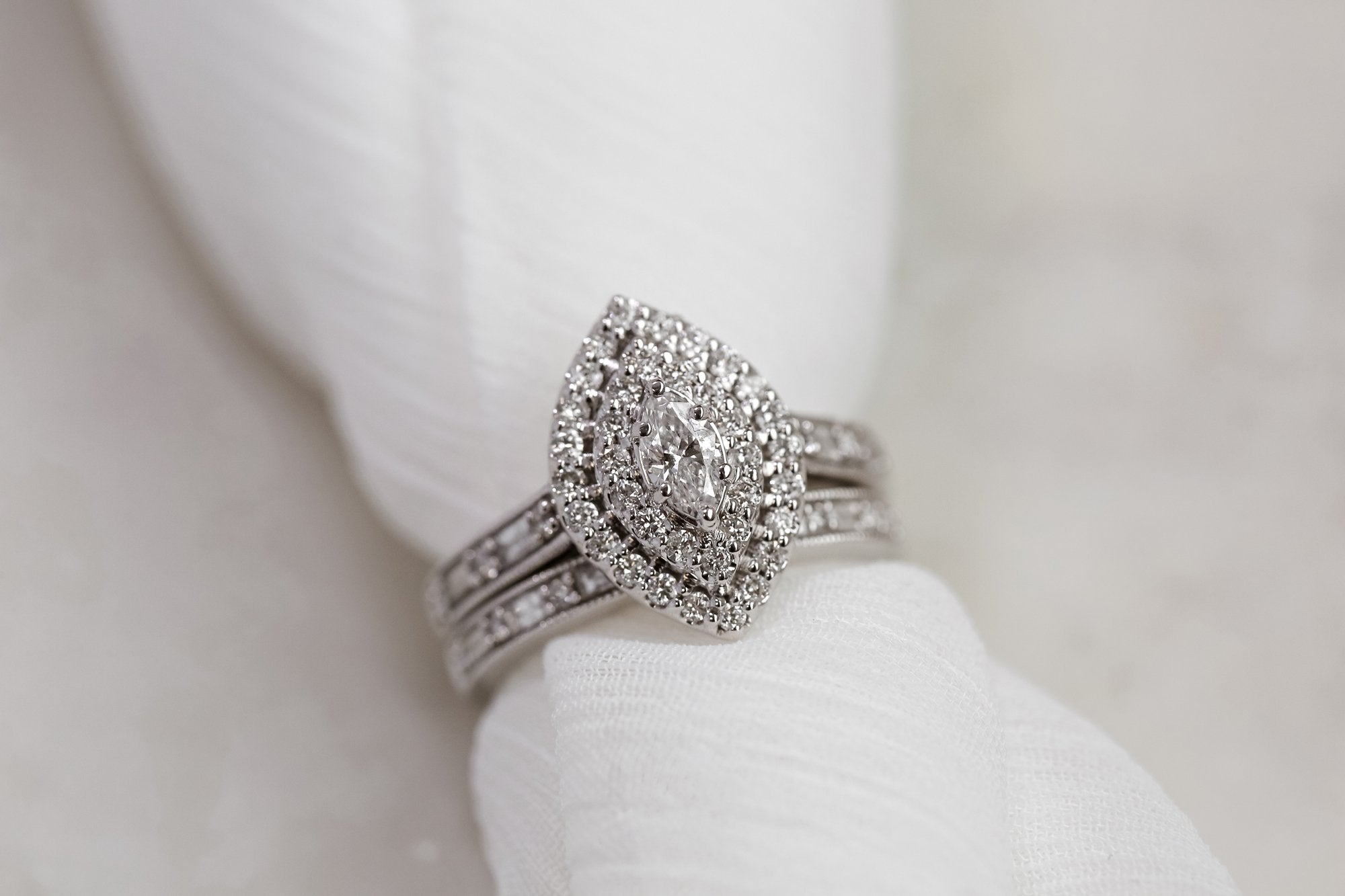 Kobelli Marquis Cluster Double Halo Diamond Wedding Set