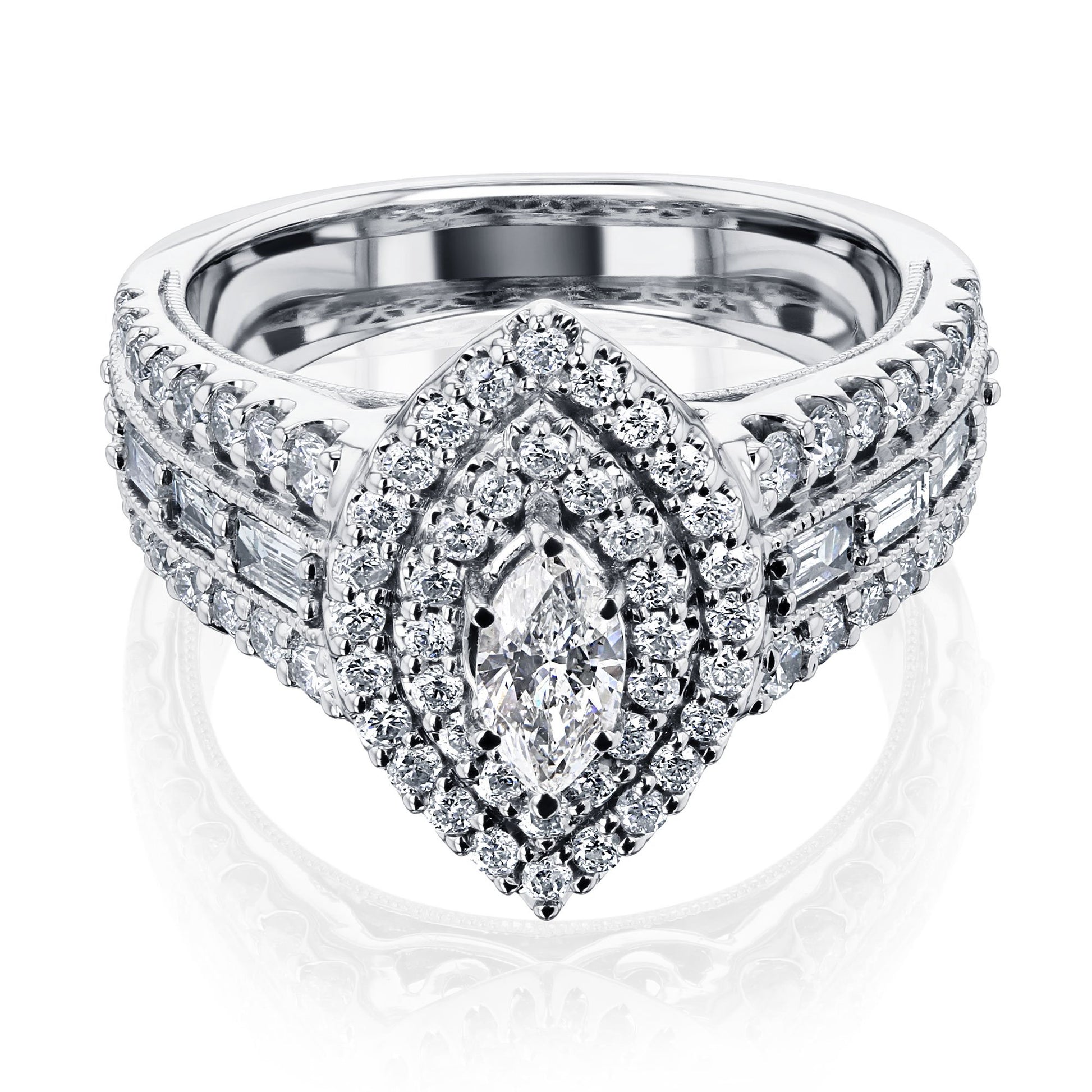 Marquis Double Halo Diamond Cluster Ring