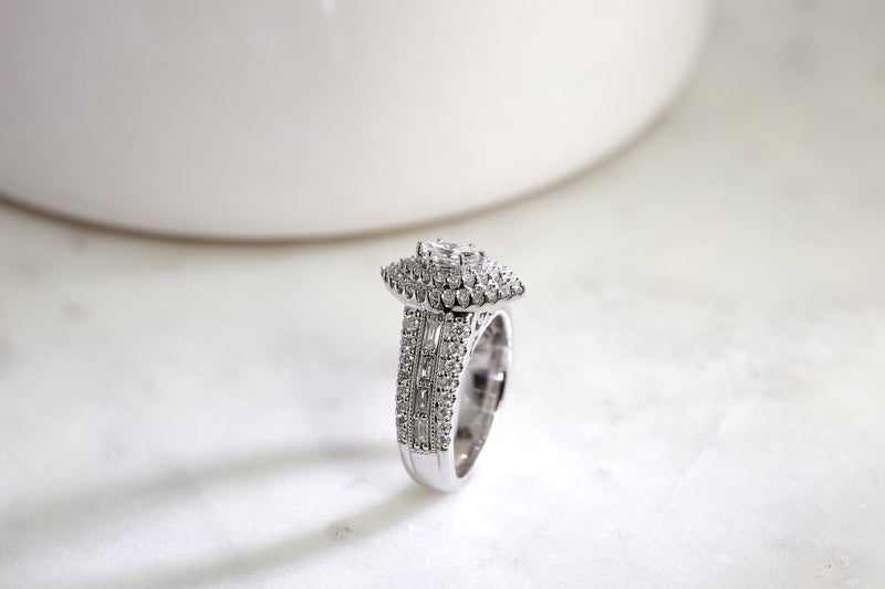 Marquis Double Halo Diamond Cluster Ring