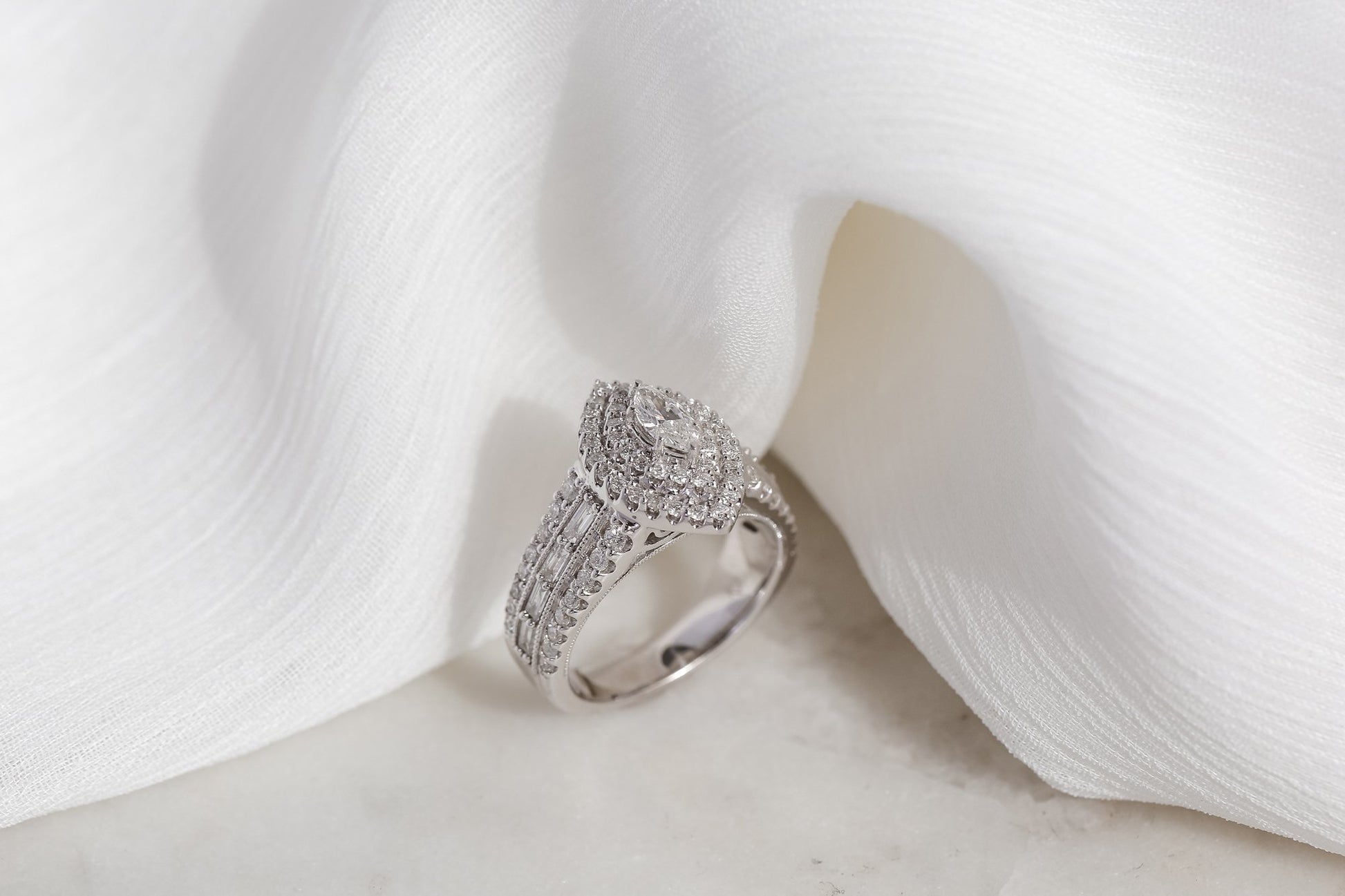Marquis Double Halo Diamond Cluster Ring