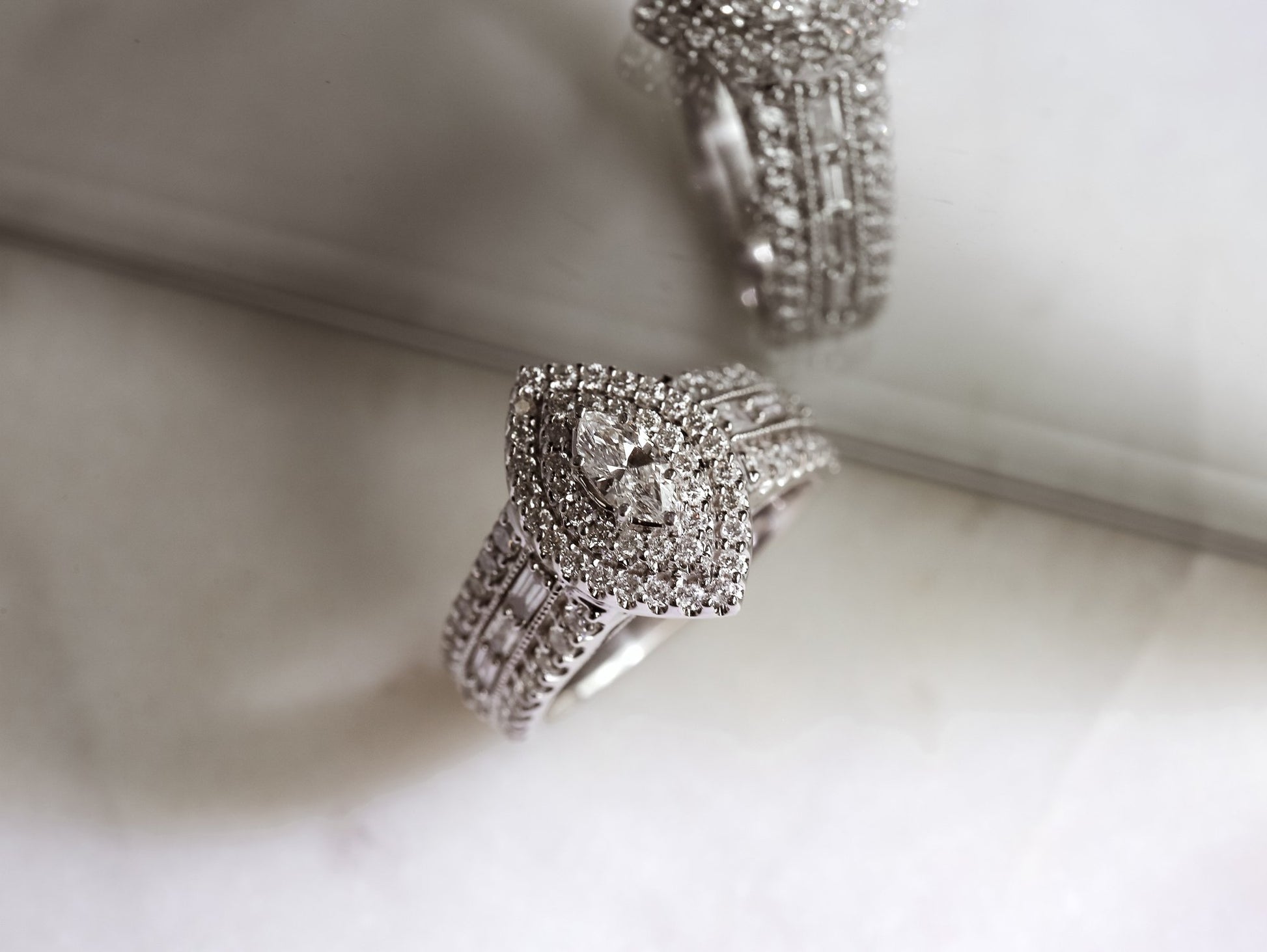Marquis Double Halo Diamond Cluster Ring