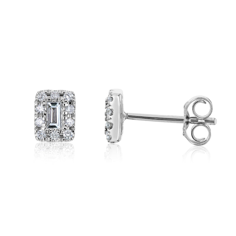 Kobelli Baguette Diamond Halo Studs Earrings