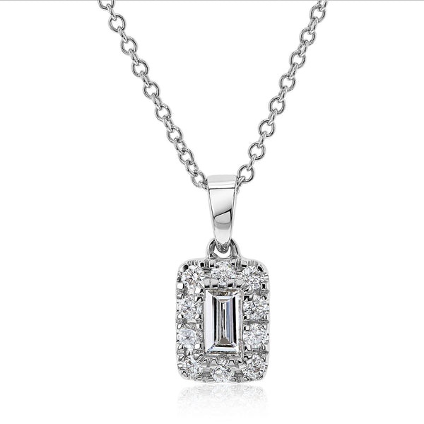 Kobelli Baguette Diamond Halo Necklace