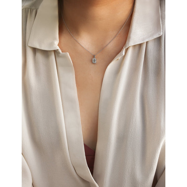 Kobelli Baguette Diamond Halo Necklace