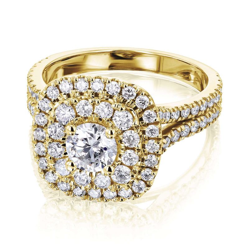 Kobelli Natural Diamond Double Halo Split Shank Engagement Ring