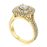 Kobelli 1 anel de noivado em ouro amarelo 14k com diamante natural de 3/4 quilates e halo duplo