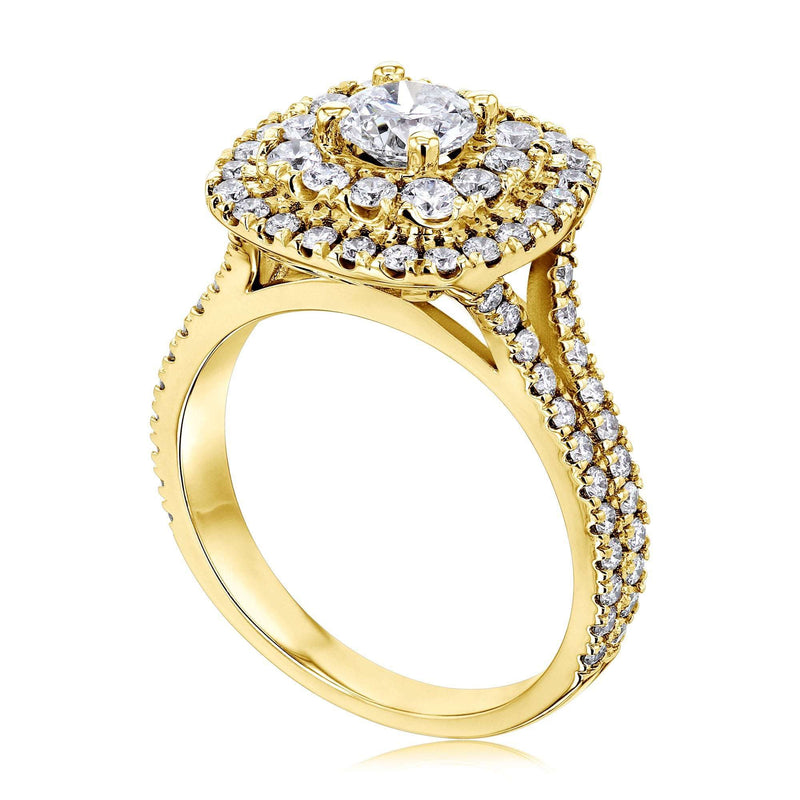 Kobelli 1 3/4ct Natural Diamond Double Halo 14k Yellow Gold Engagement Ring