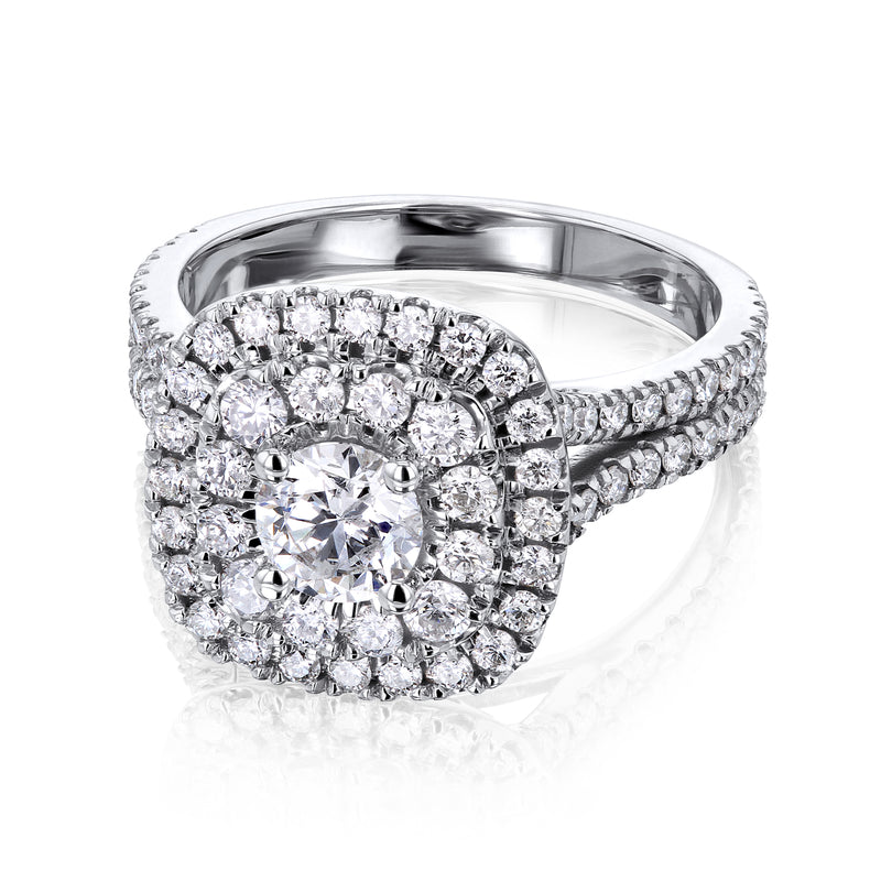 1 3/4 karat naturlig diamant dobbelt halo ring