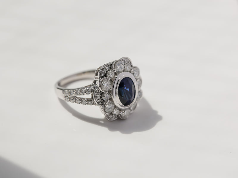 3.46ct.tw Black-Blue & White Primrose Ring