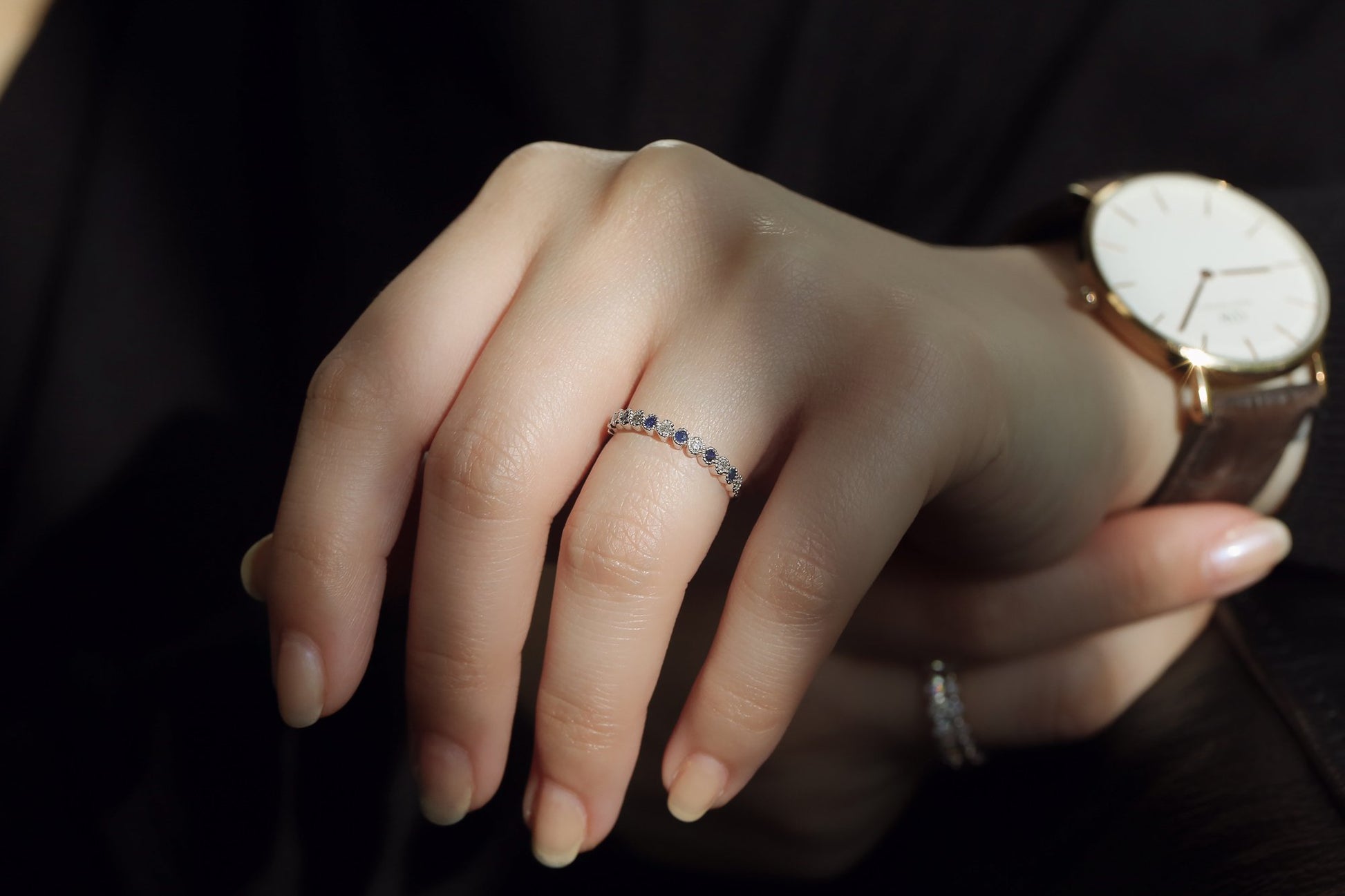 Kobelli Diamond and Sapphire Milgrain Band