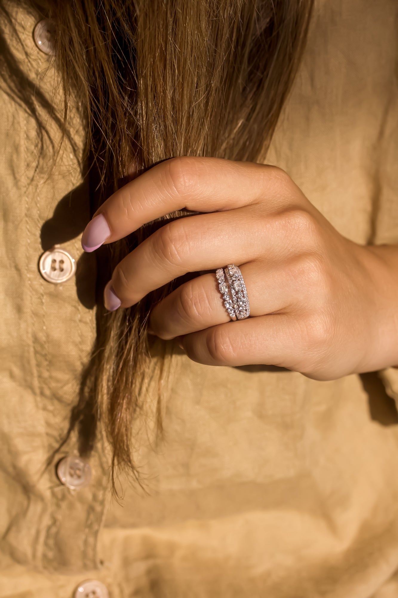 Kobelli Mixy Symmetric Triple Strand Diamond Row Band