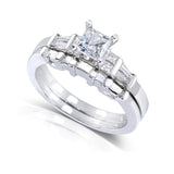 Conjunto de anel de noiva com diamante com corte princesa de 1 quilate (ctw) em ouro branco 14k (certificado)