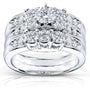 Kobelli Three Stone Round Diamond Bridal Set 1 5/8 carat (ctw) in 14k White Gold (3 Piece Set)