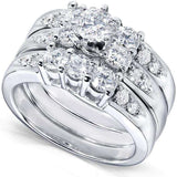 Kobelli Three Stone Round Diamond Bridal Set 1 5/8 carat (ctw) in 14k White Gold (3 Piece Set)