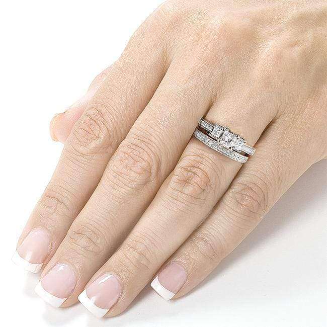 Kobelli Three-Stone Diamond Engagement Ring and Wedding Band Set 4/5 carat (ctw) in 14k White Gold