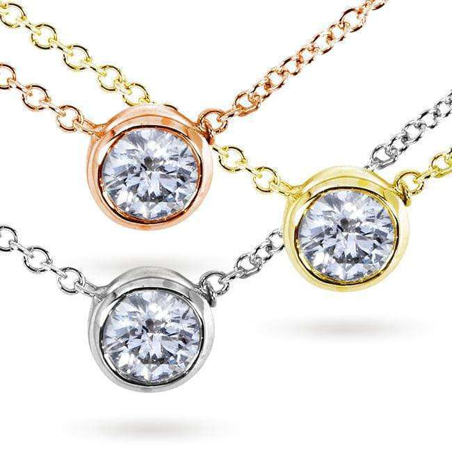 Kobelli Diamond Solitaire 1/3 Carat Bezel Necklace in 14K Gold